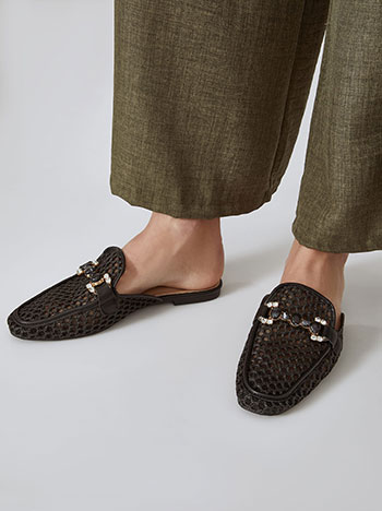 Mules with stones and strass in black
