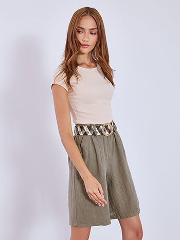Bermuda linen with straw belt in light brown