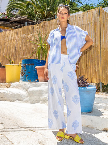 Wide leg trousers printed with linen in white