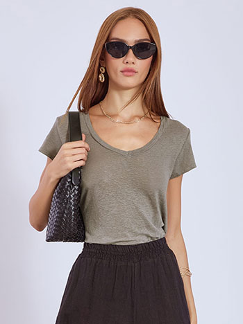 T-shirt λινό σε γκρι