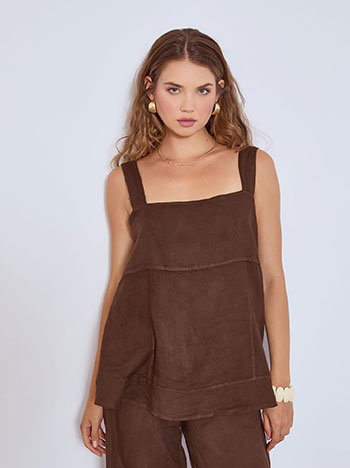 Top linen with straps in dark brown