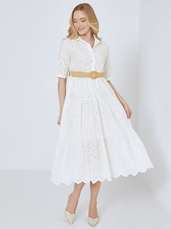 Dress cotton midi broderie in off white