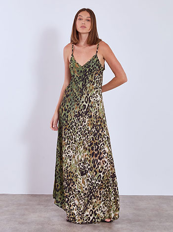 Φόρεμα με animal print απο βισκόζη σε χακί