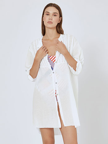 Kaftan shirt with embroidered details in white