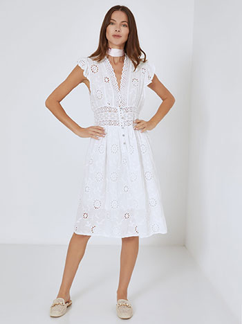 Dress midi broderie in white