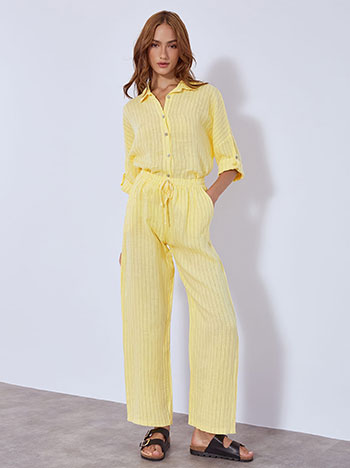 Trousers striped linen in light yellow