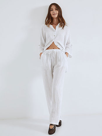 Trousers striped linen in white