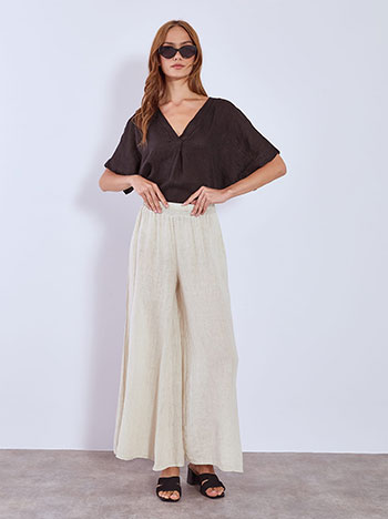 Wide leg trousers linen in light beige