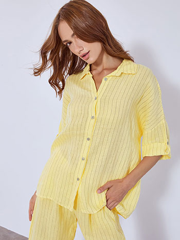 Shirt striped linen in light yellow