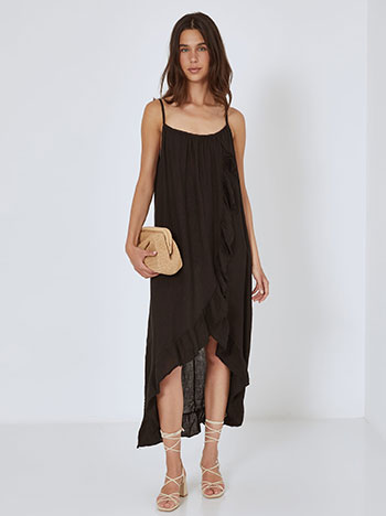 Dress linen with ruffles in black