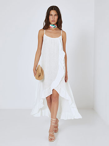 Dress linen with ruffles in white