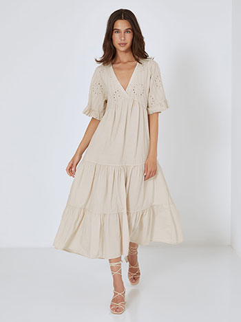 Dress maxi with broderie details in beige