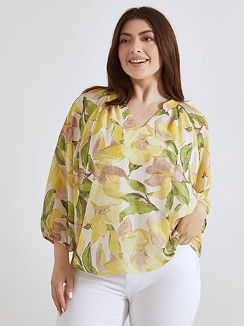 Top semi sheer floral in yellow