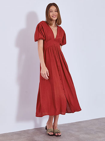 Dress midi with balloon sleeves in wine red