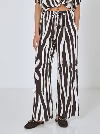 Wide leg trousers in zebra print in black