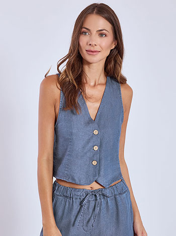 Γιλέκο με denim όψη σε μπλε