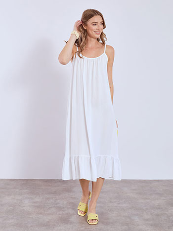Dress monochrome midi with ruffles in white
