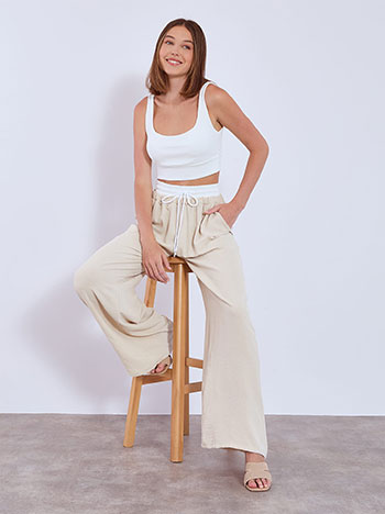 Σετ με crop top ριπ και παντελόνα σε μπεζ