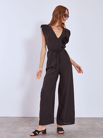 Jumpsuit with shoulder pads in black