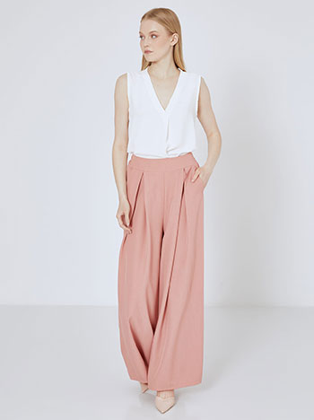 Trousers wide leg monochrome with pleats in dusty pink