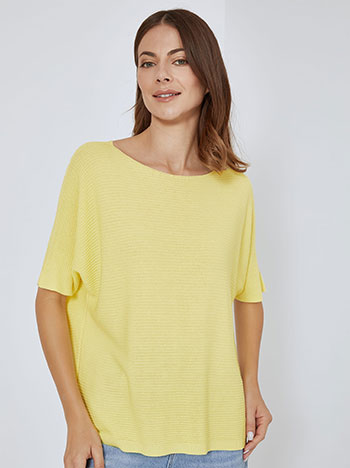 Top short sleeves ribbed in yellow