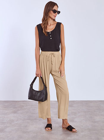 Wide leg trousers high waisted with cotton in dark beige