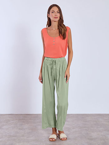 Wide leg trousers high waisted with cotton in almond green