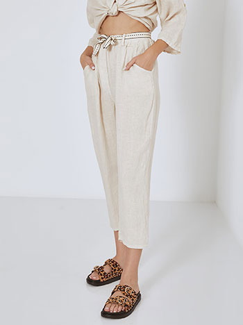 Trousers linen with fabric belt in light beige