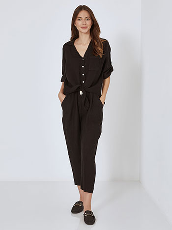 Shirt linen with tie in black