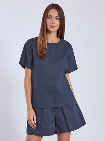 Top and shorts with linen set in dark blue