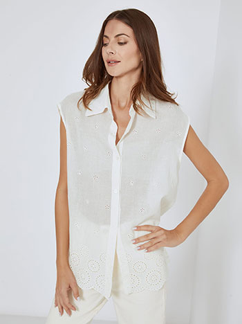 Shirt with broderie details in light beige