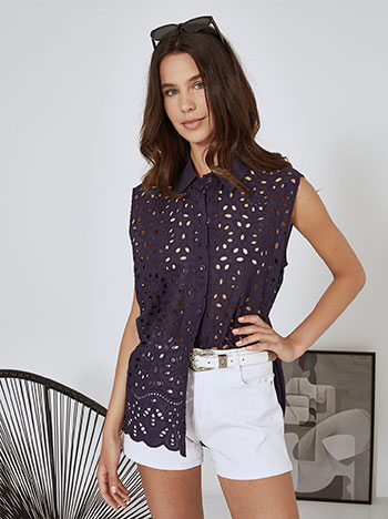 Shirt broderie assymetric in dark blue