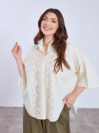 Πουκάμισο oversized με κέντημα σε μπεζ ανοιχτό