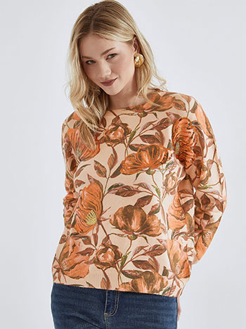 Sweater floral with sequins in orange