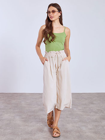 Cullotes with ruffled waistband in light beige