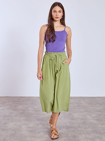 Cullotes with ruffled waistband in olive green