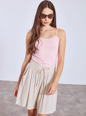 Bermuda shorts with elastic waistband in beige