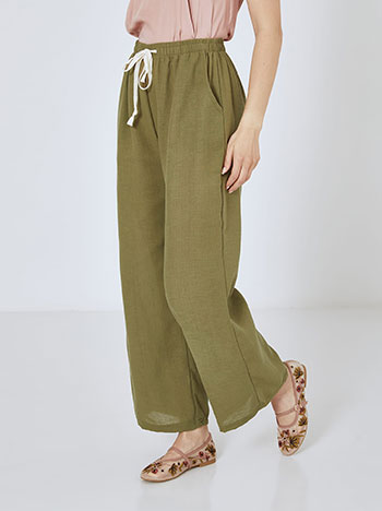 Wide leg trosuers with cotton in light khaki