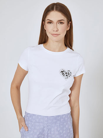 T-shirt with glitter heart and strass in white