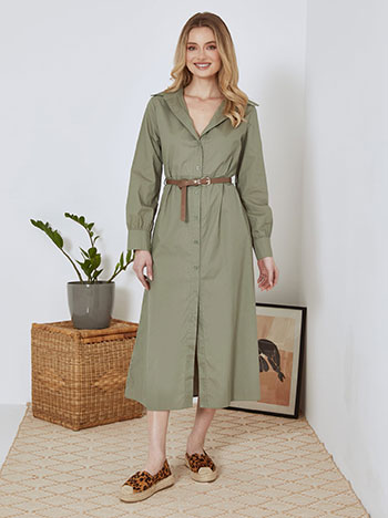 Shirtdress cotton with belt in khaki