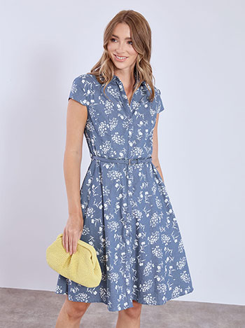 Shirt dress midi with denim look in blue