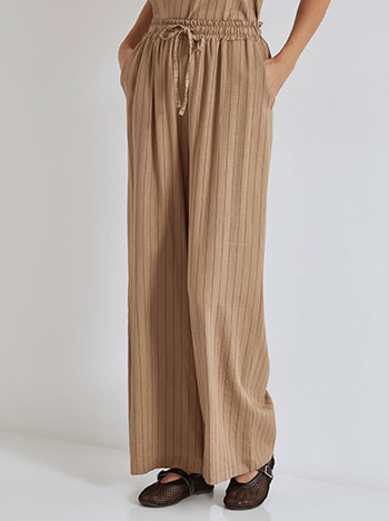 Wide leg trousers striped with linen in brown