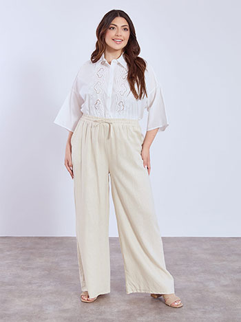 Trousers high waisted with linen in light beige