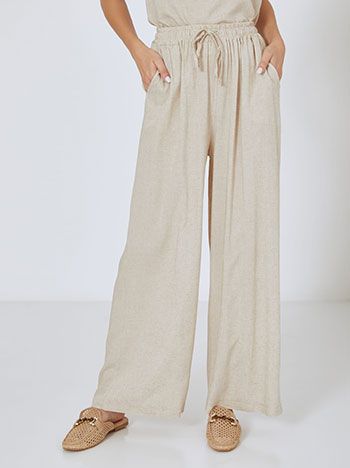 Trousers high waisted with linen in beige