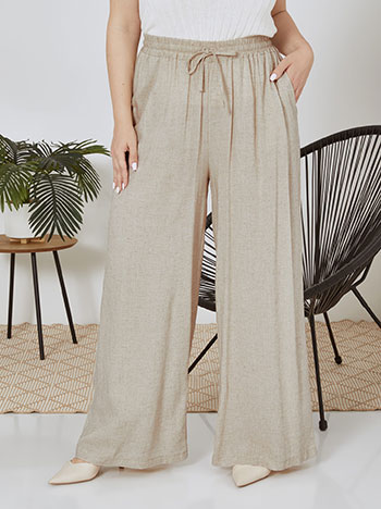 Trousers high waisted with linen in beige
