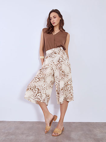 Cullottes printed with pleats in beige