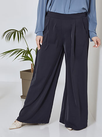 Wide leg trousers with pleats in dark blue