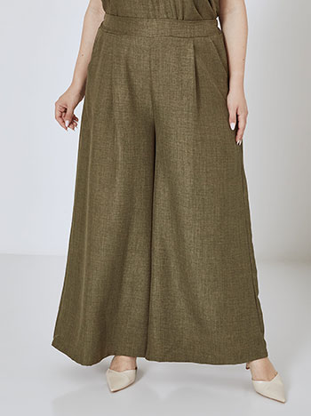 Wide leg trousers with pleats in khaki