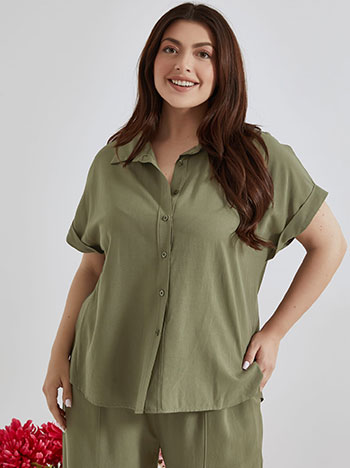 Shirt with rolled up sleeves in khaki