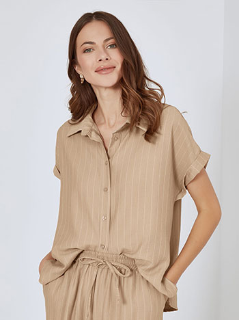 Shirt striped with linen in dark beige